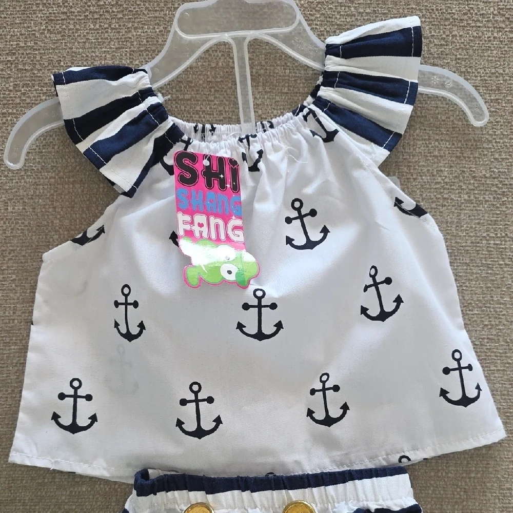 Striped Anchor Print Diaper Cover Set